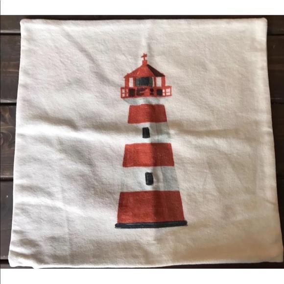 New Indigo White Throw Pillow Nautical Print Lighthouse Cabin Square Cotton - Picture 7 of 8